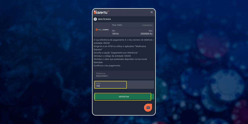 Selecione o valor a ser depositado.