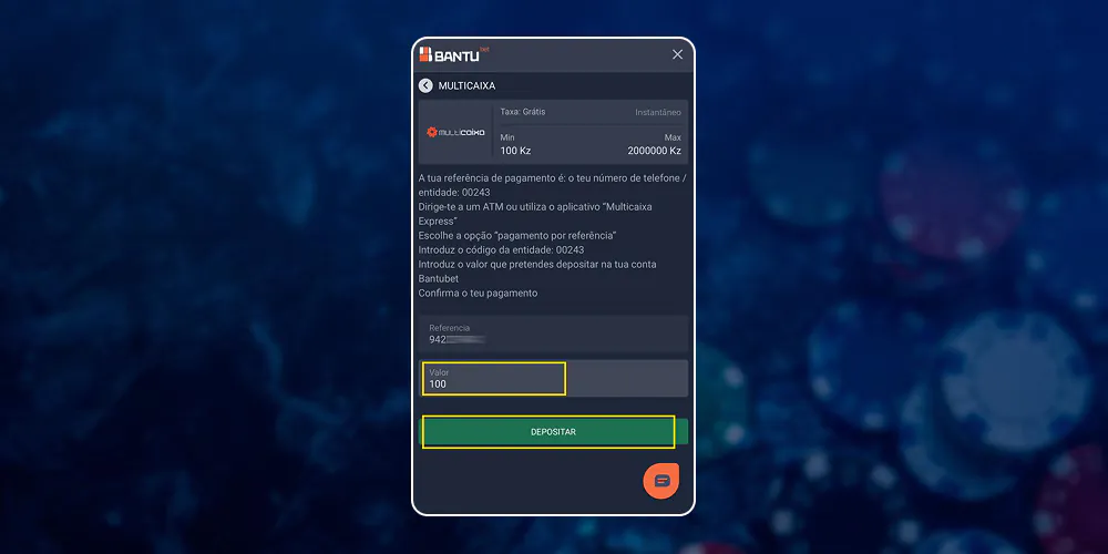 Selecione o valor a ser depositado.