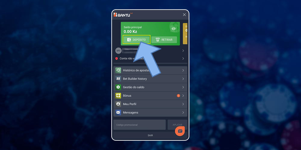 Seção na tela principal para fazer um depósito.