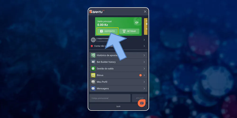 Seção na tela principal para fazer um depósito.