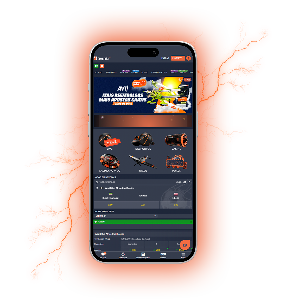 Aplicativo móvel BantuBet para jogadores de cassino.