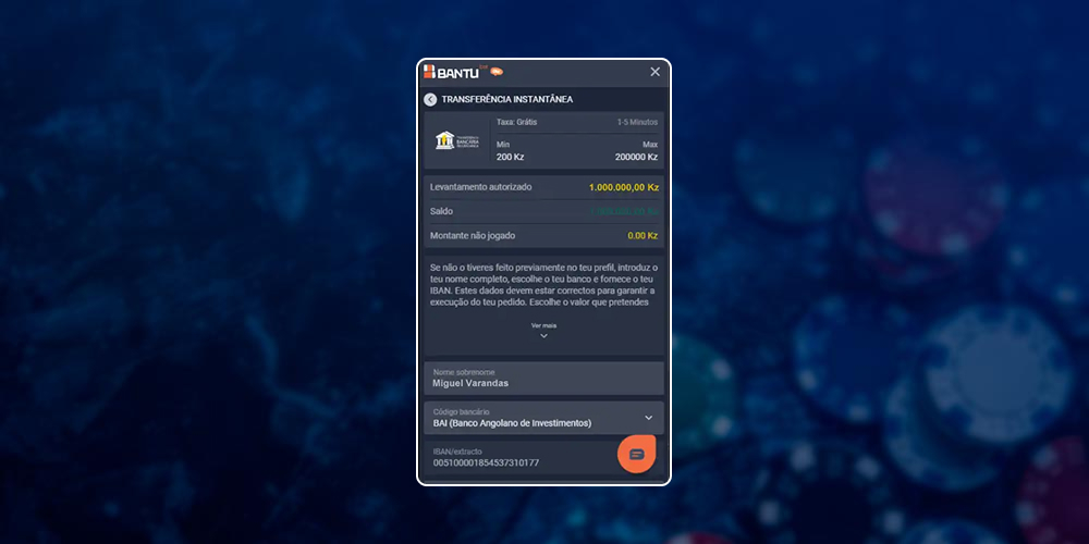 Selecione o valor para sacar seus ganhos.